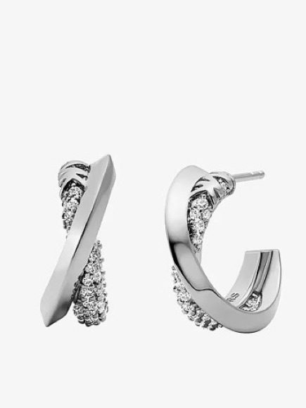 Michael Kors Silver-Tone Pave Ribbon Statement Earring- Sparkling Accent